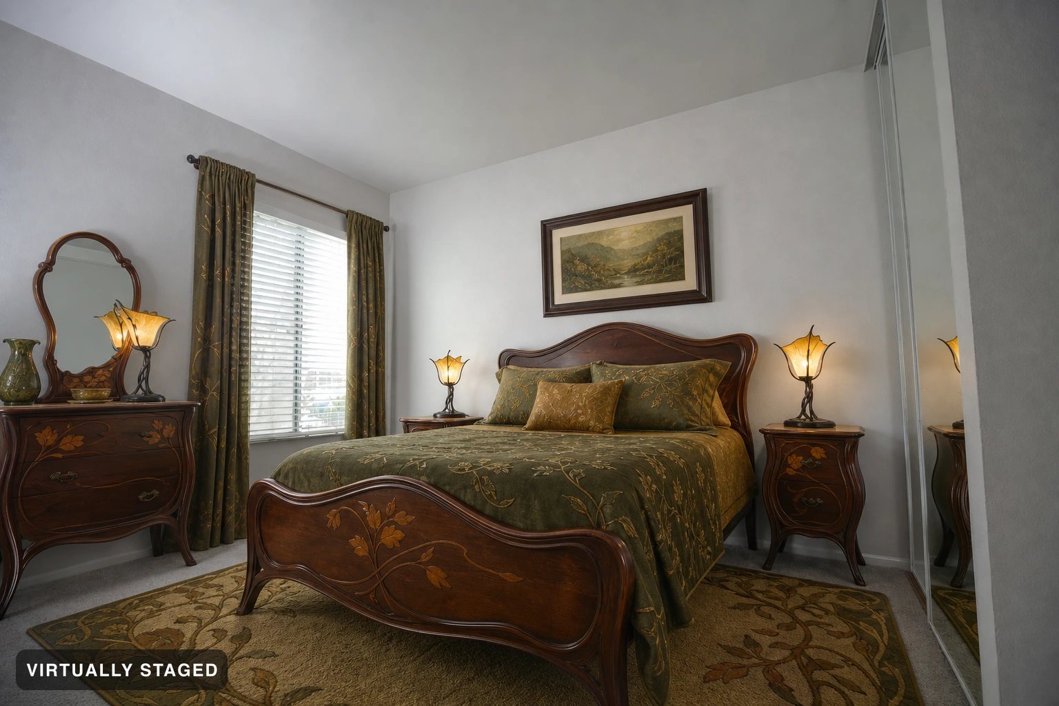 Art Nouveau in a bedroom — virtually staged