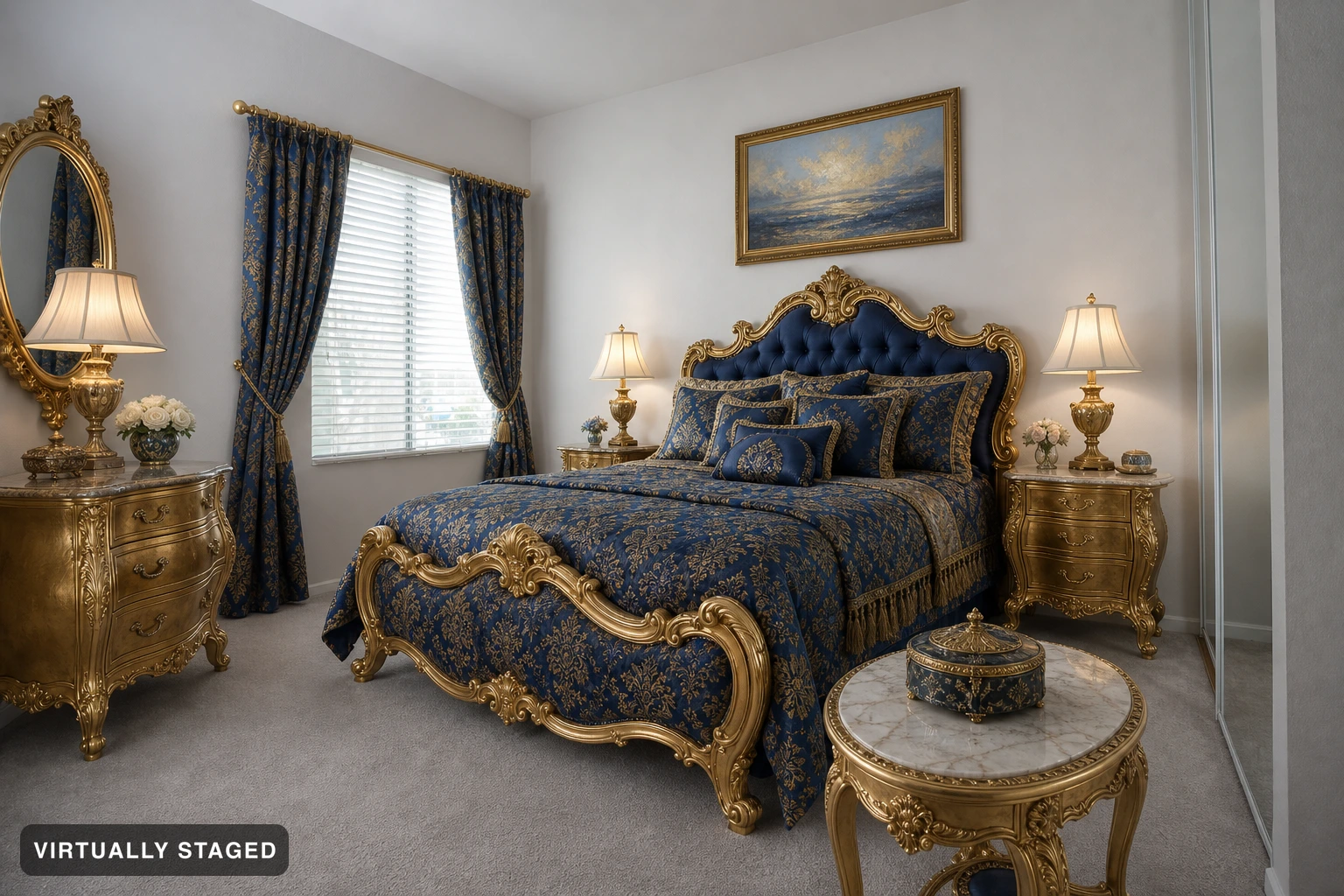 Baroque in a bedroom — virtually staged