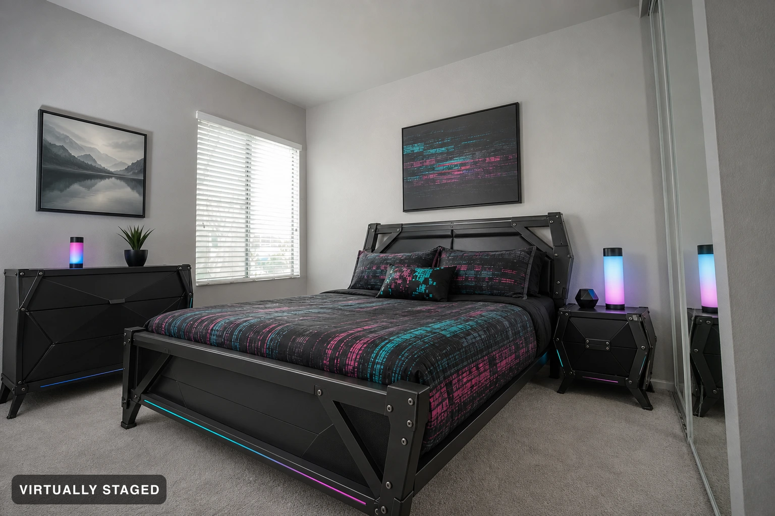 Cyberpunk in a bedroom — virtually staged