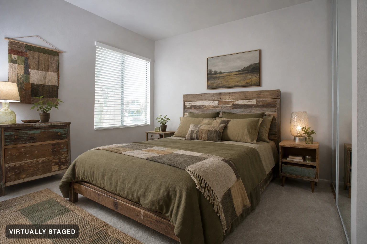Eco-friendly in a bedroom — virtually staged