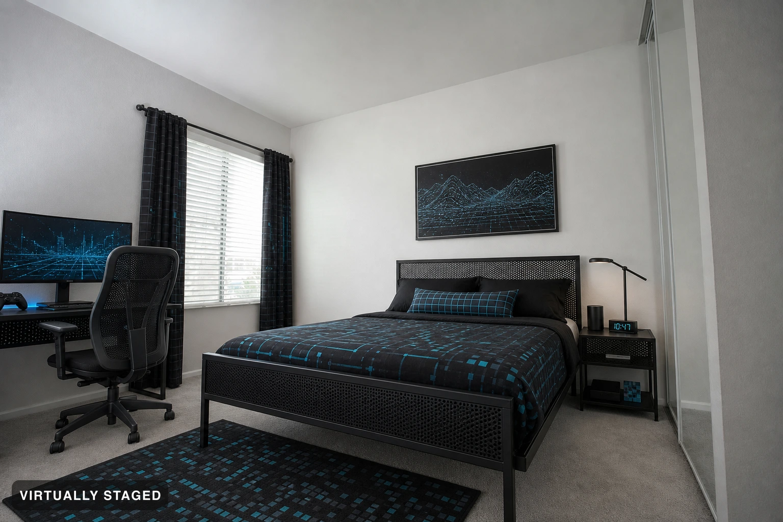Gaming in a bedroom — virtually staged