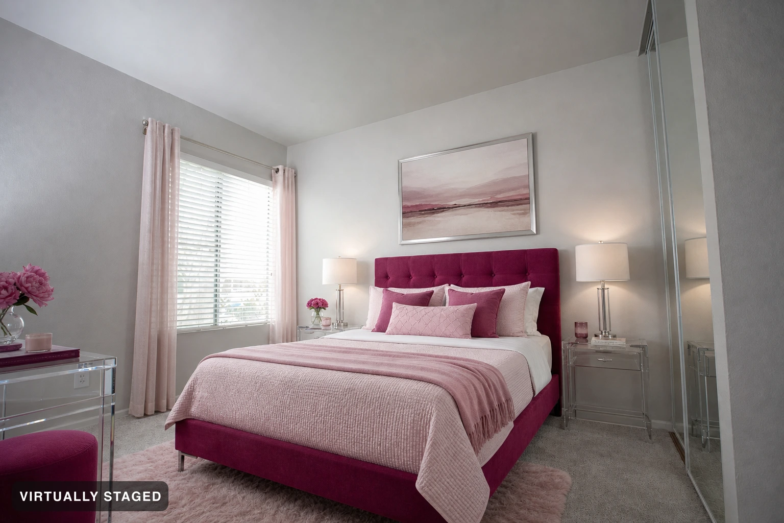 Hot Pink in a bedroom — virtually staged