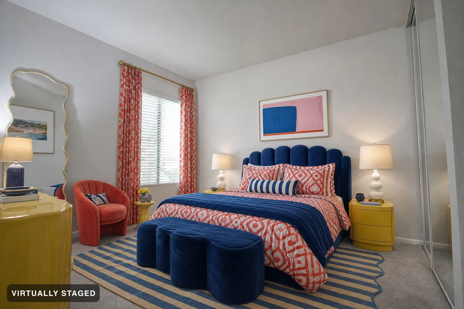 Maximalist in a bedroom — virtually staged