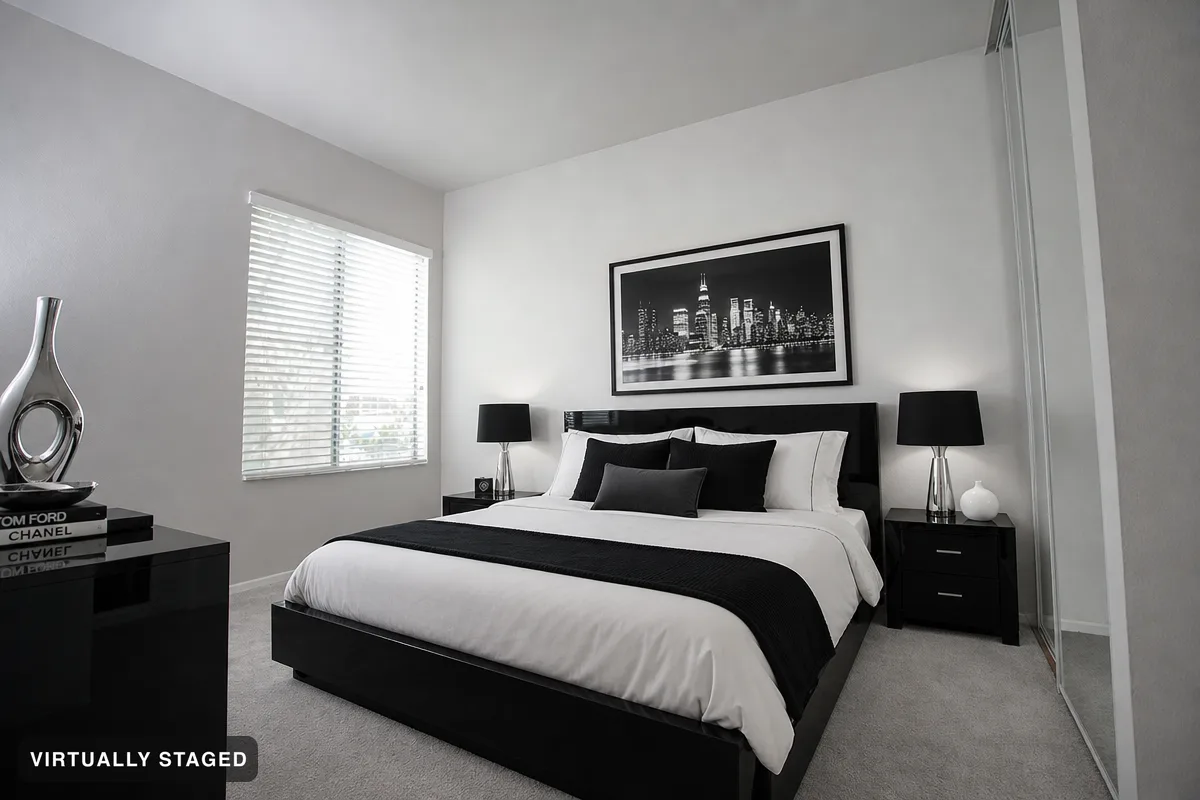 Black and white — AI bedroom example