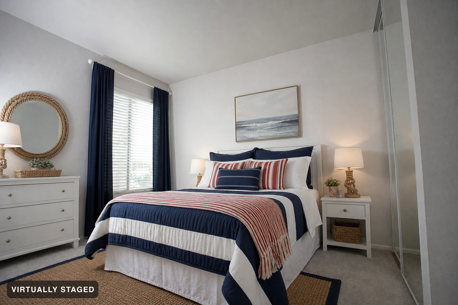 Nautical in a bedroom — virtually staged