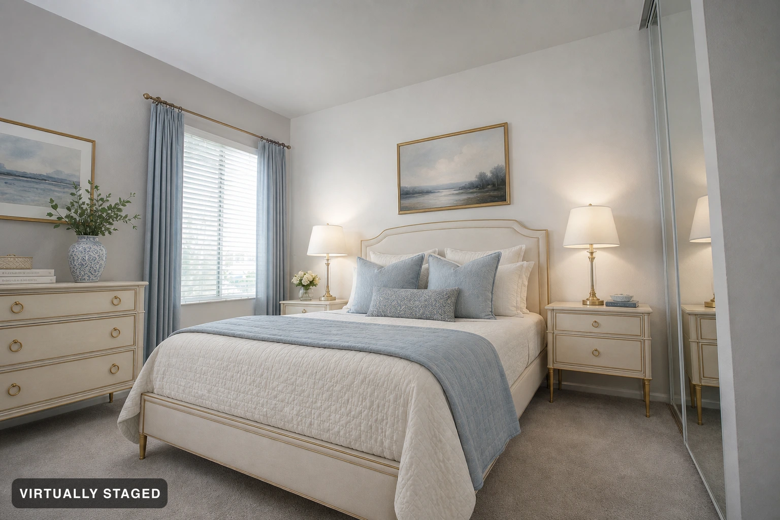 Neoclassic in a bedroom — virtually staged