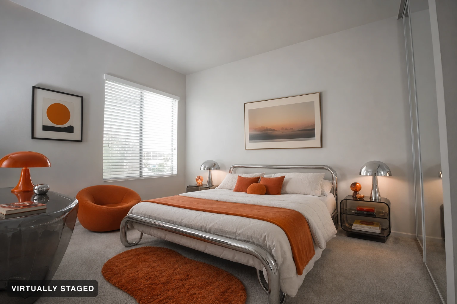 Retro Futuristic in a bedroom — virtually staged