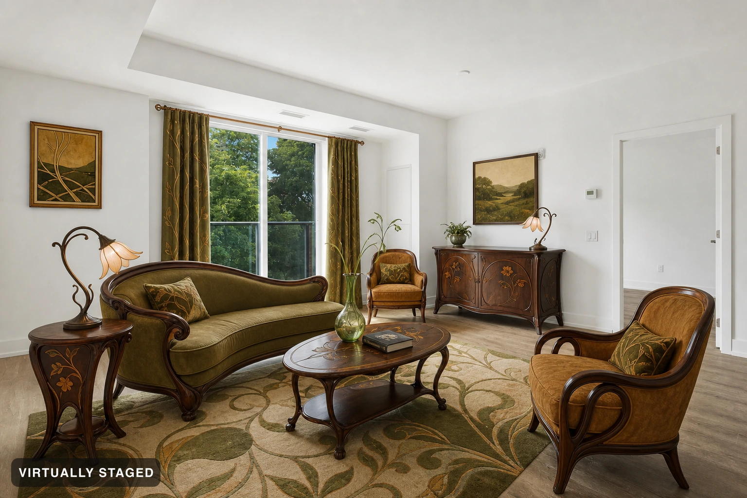 Art Nouveau in a living room — virtually staged