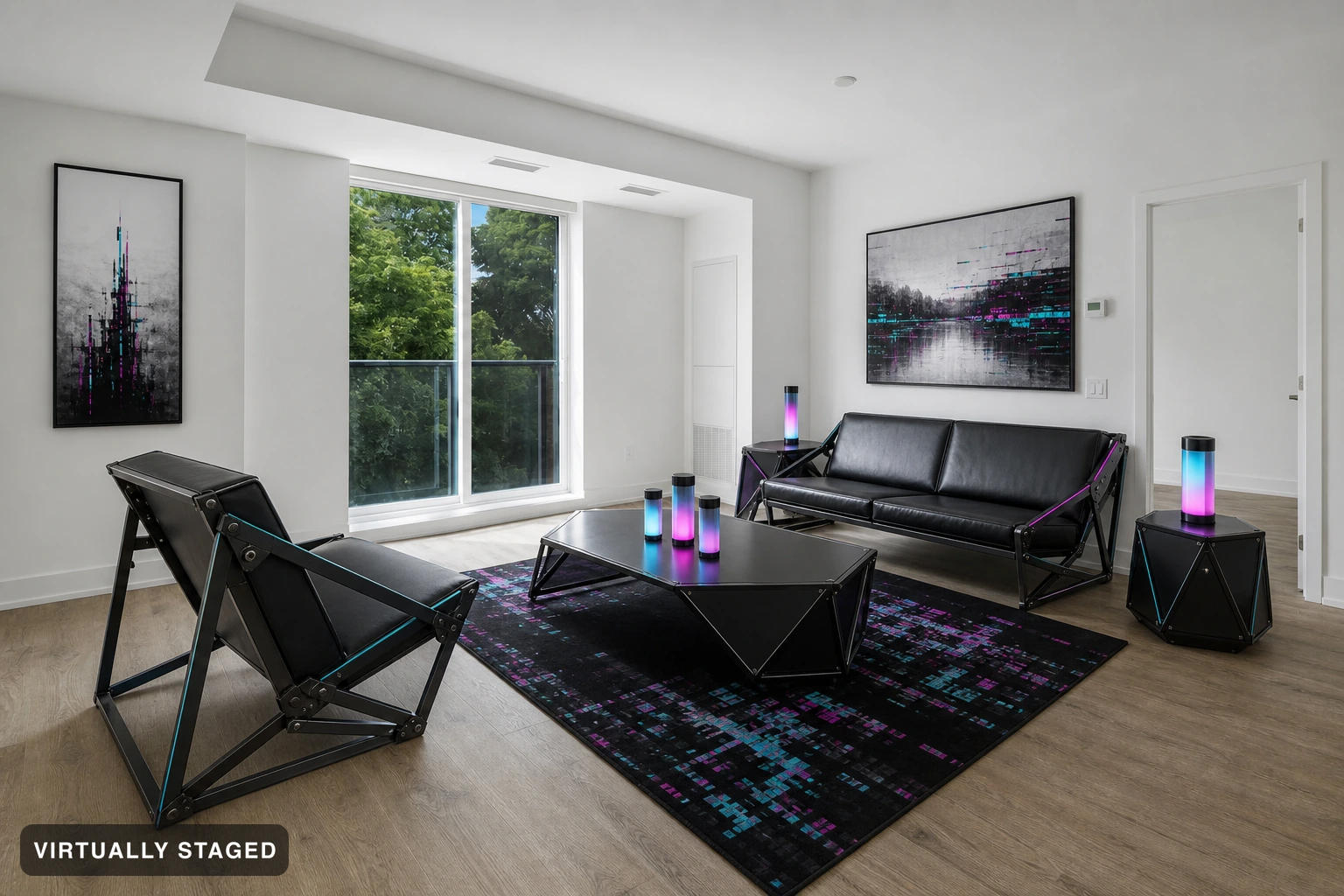 Cyberpunk in a living room — virtually staged