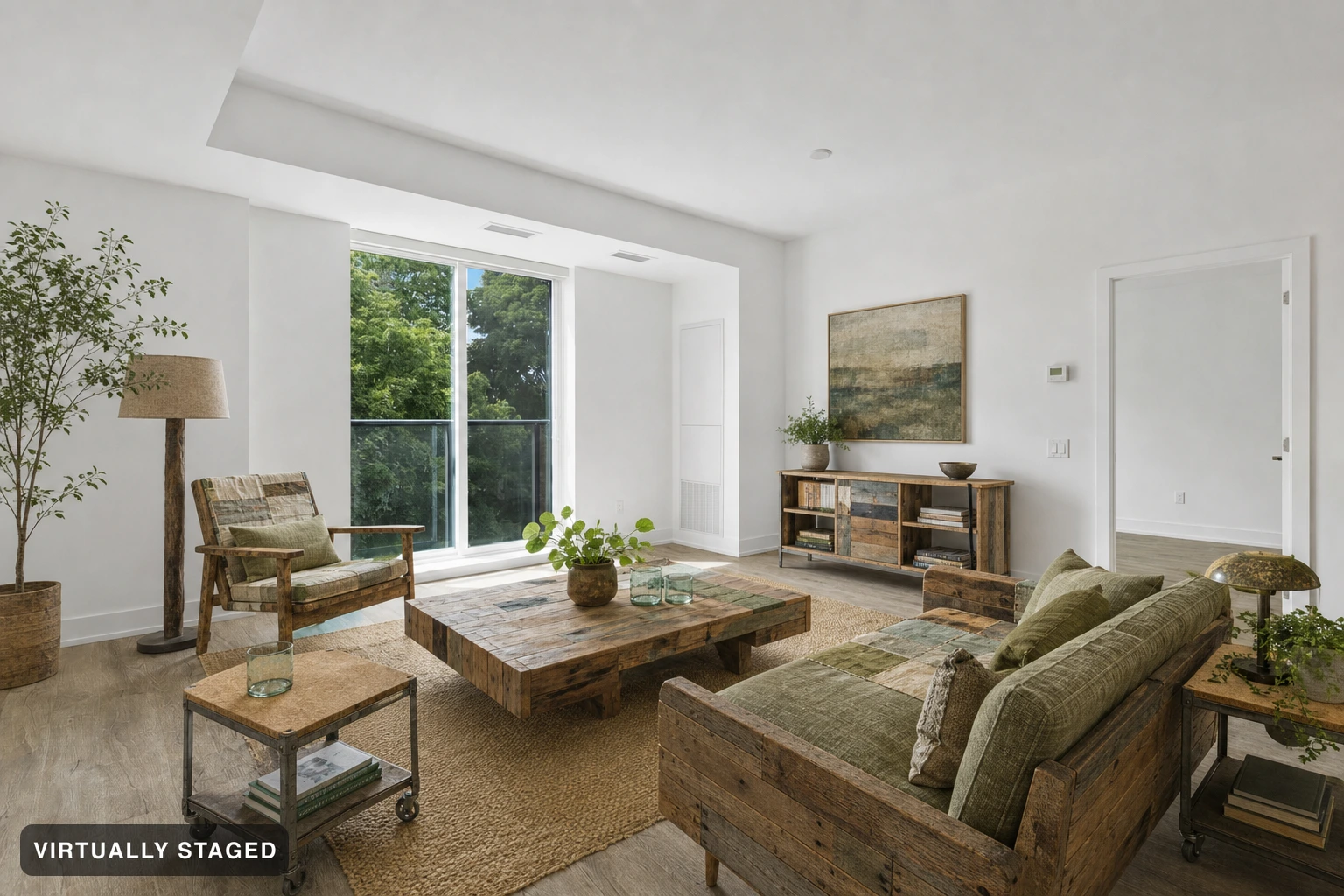 Eco-friendly in a living room — virtually staged