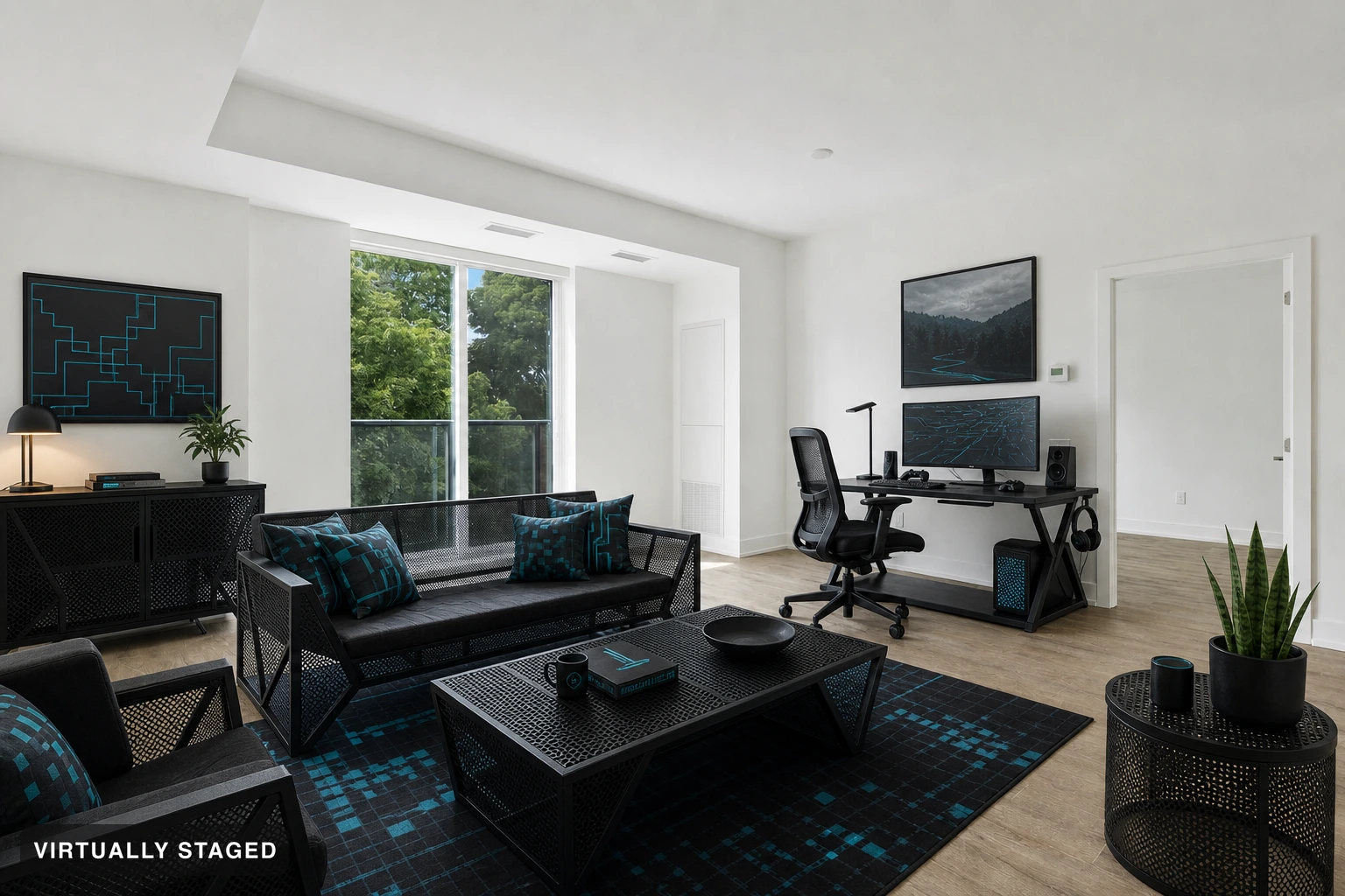 Gaming in a living room — virtually staged
