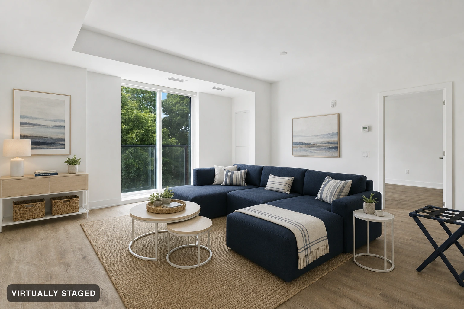 Guest-ready in a living room — virtually staged