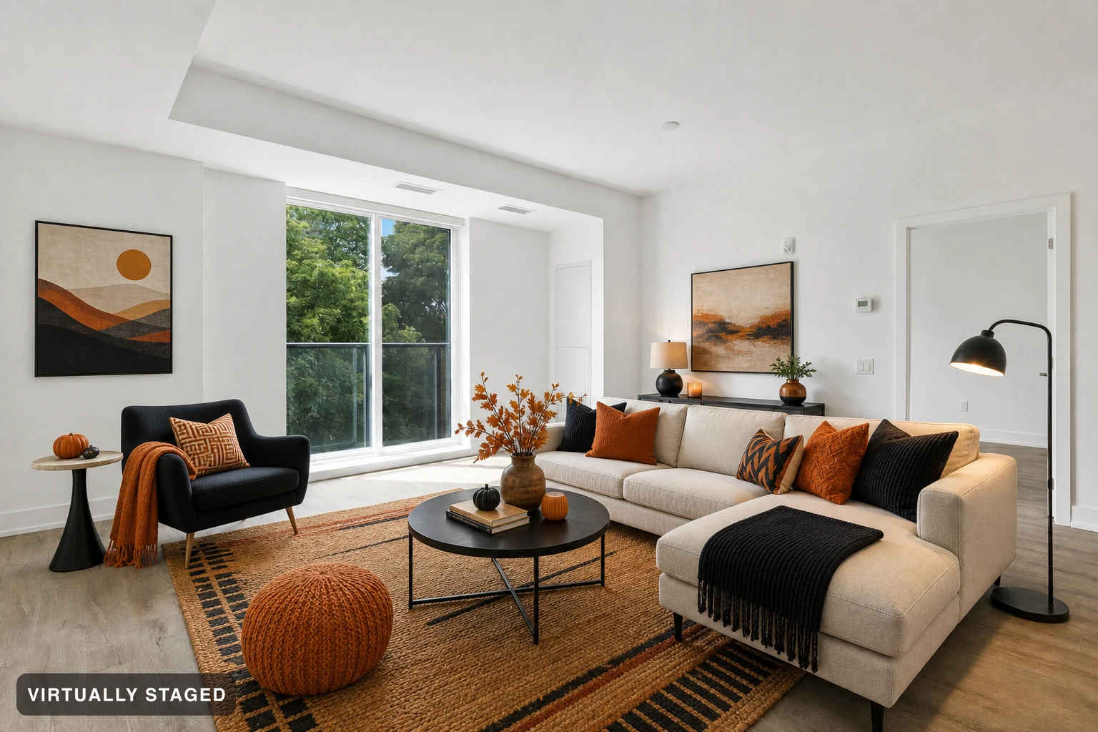 Halloween in a living room — virtually staged