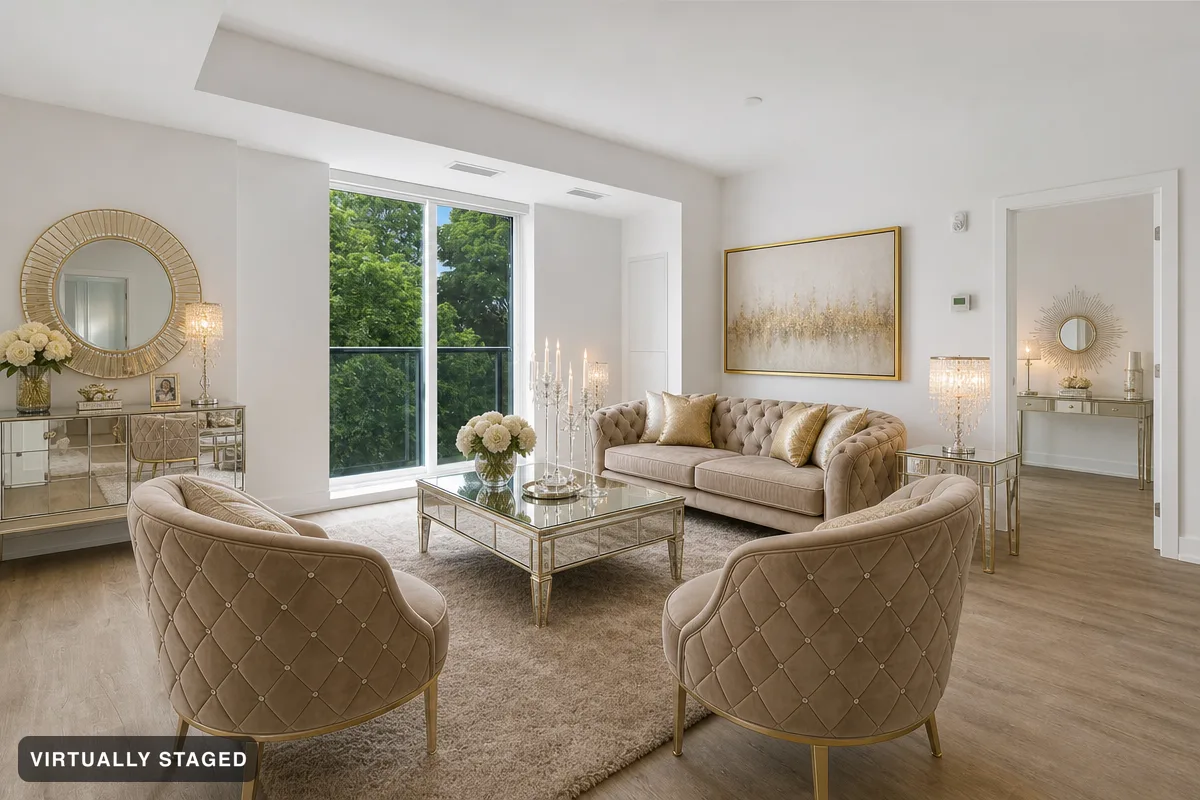 The same example room virtually staged in Hollywood Glam