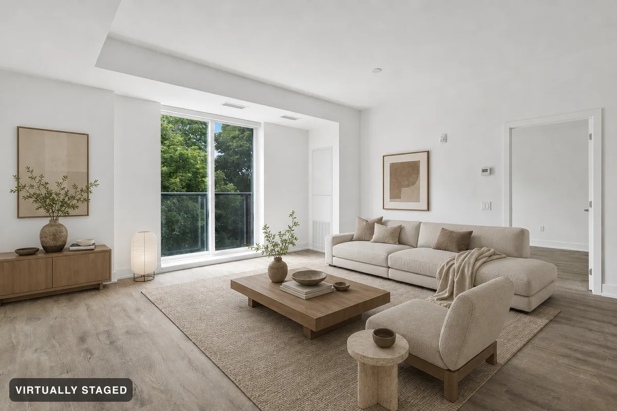 The same example room virtually staged in Japandi Calm