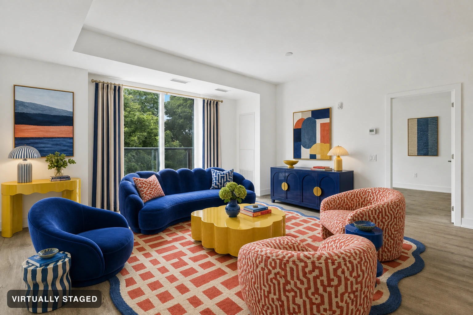 Maximalist in a living room — virtually staged