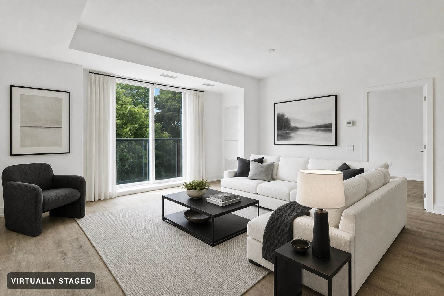 Minimalist in a living room — virtually staged