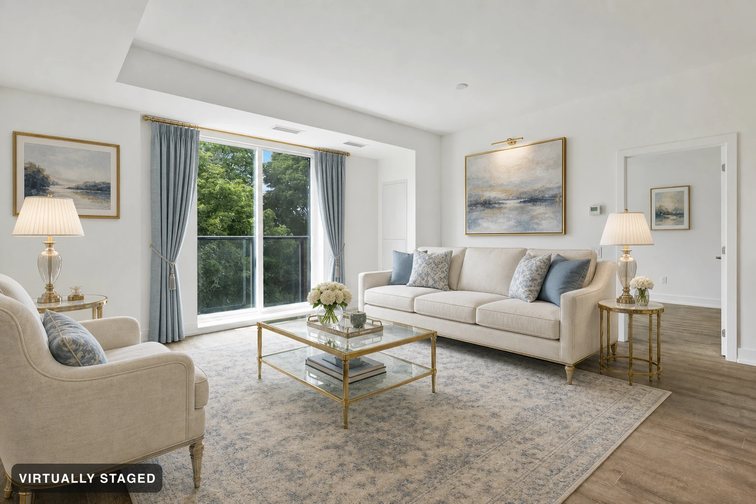 Neoclassic in a living room — virtually staged