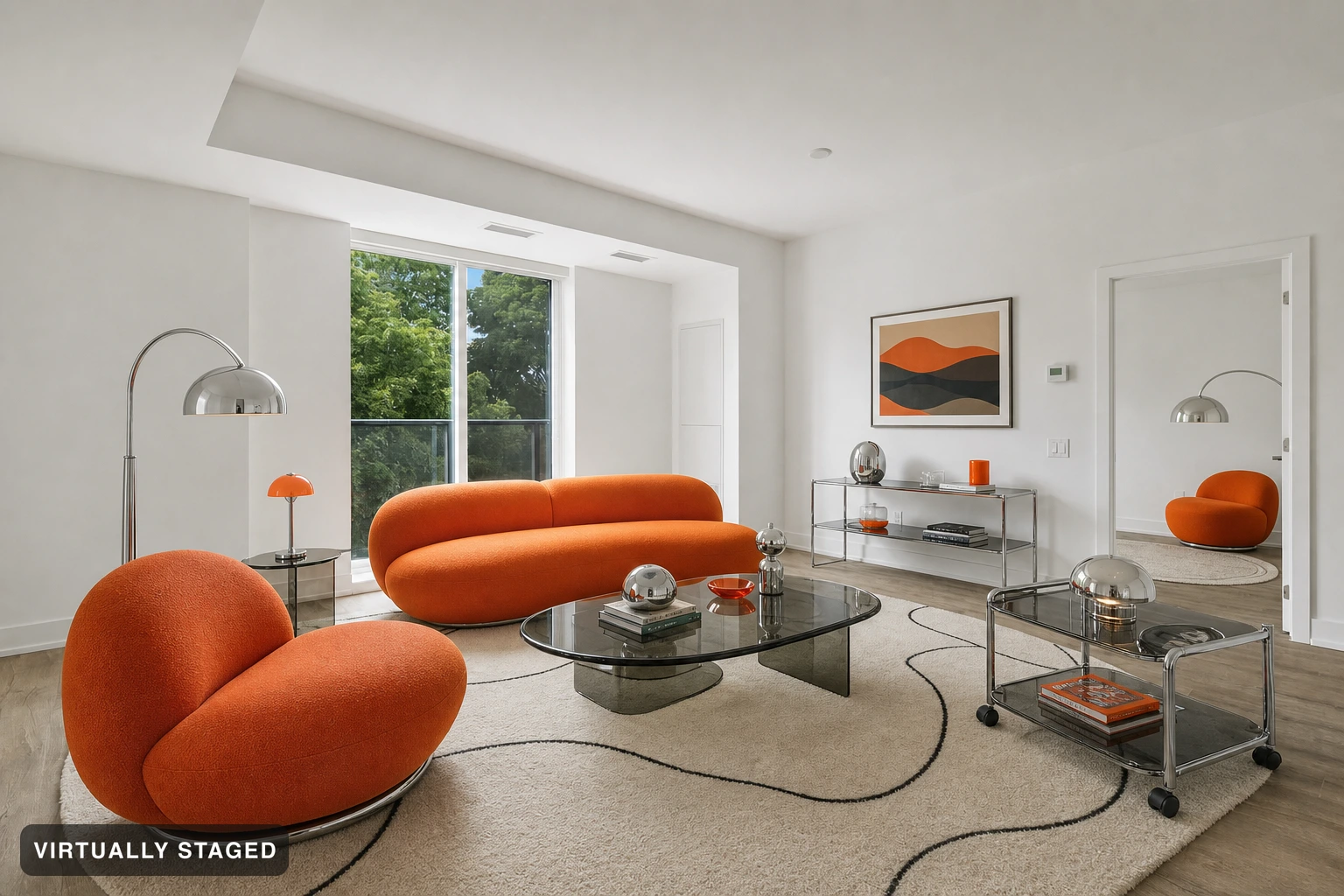 Retro Futuristic in a living room — virtually staged