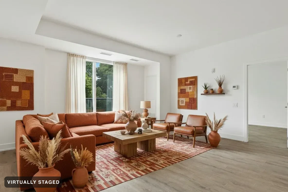 The same example room virtually staged in Warm clay