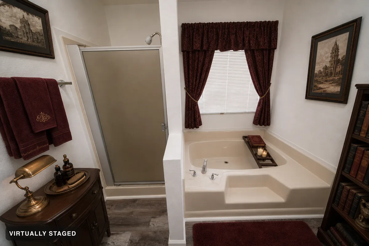 Deep red — AI bathroom example