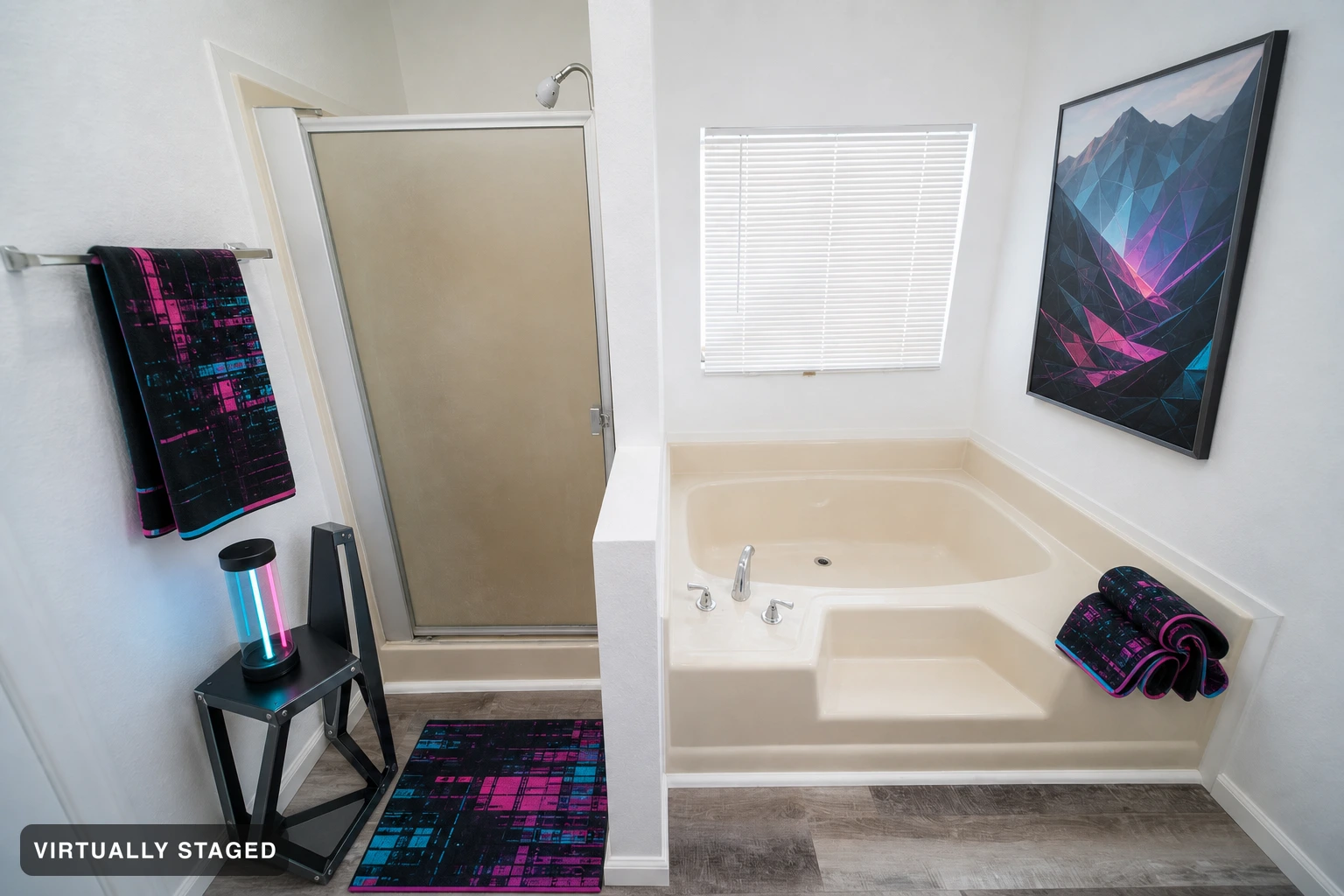 Cyberpunk in a bathroom — virtually staged