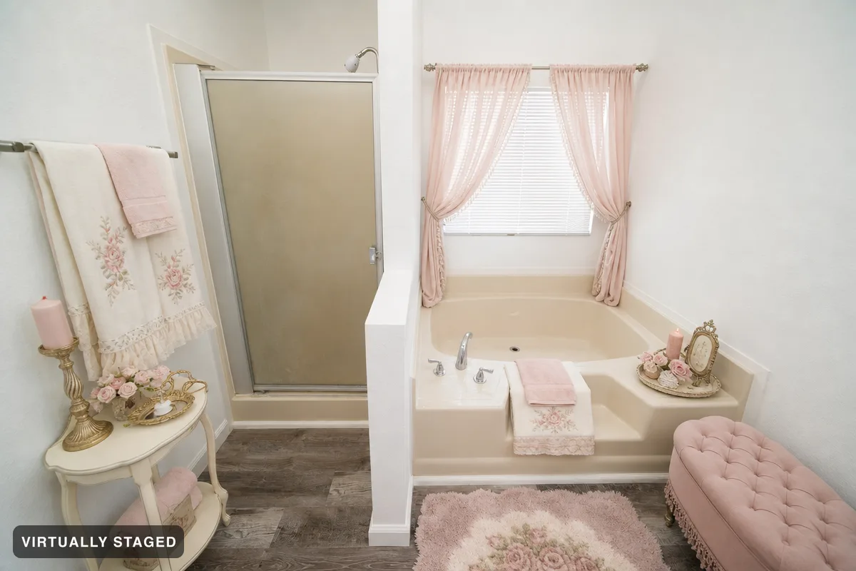 Romantic Vintage — AI bathroom example