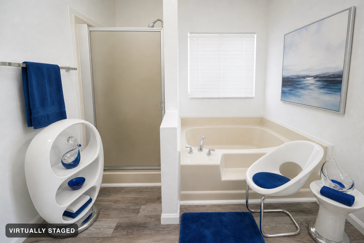 Futuristic in a bathroom — virtually staged