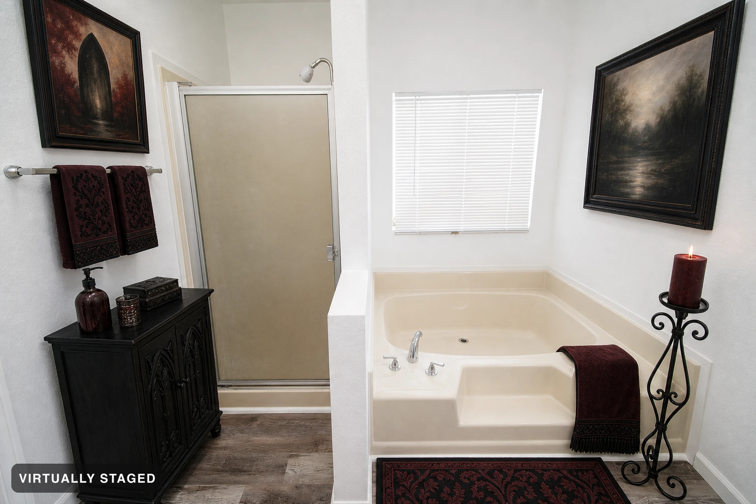 Gothic in a bathroom — virtually staged