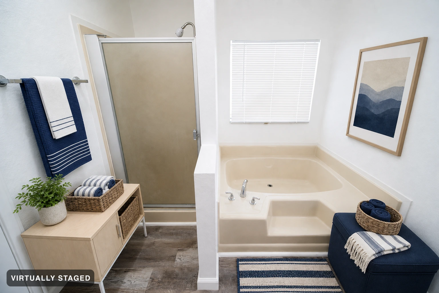 Guest-ready in a bathroom — virtually staged