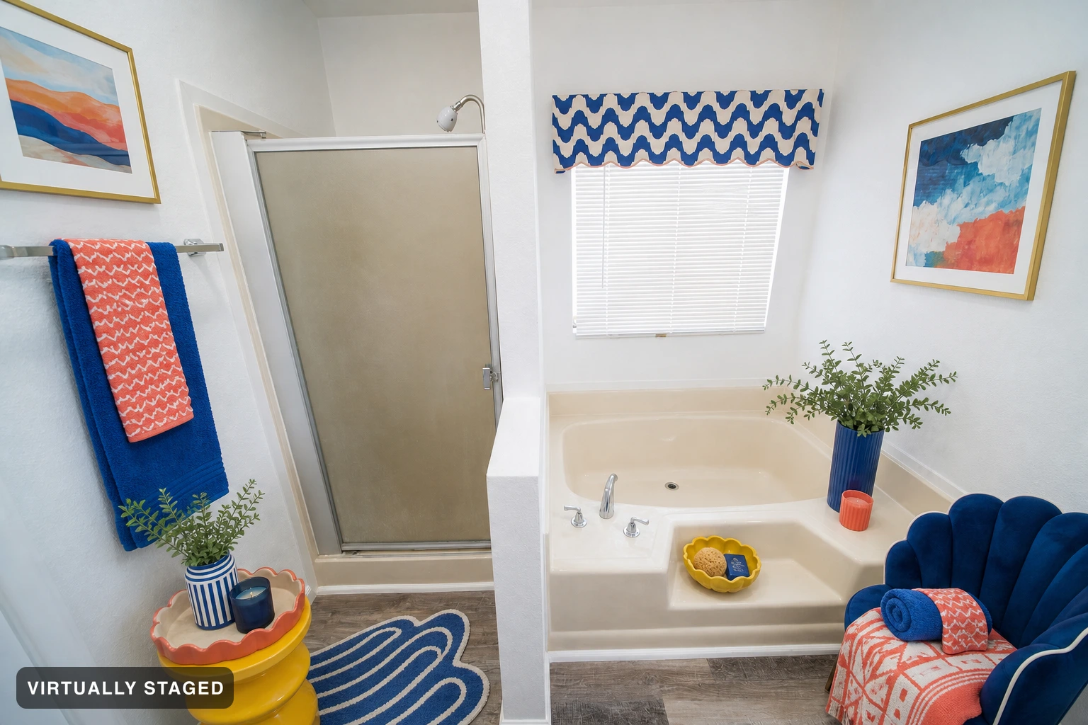 Maximalist in a bathroom — virtually staged