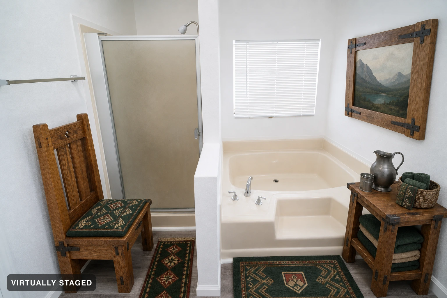 Medieval in a bathroom — virtually staged