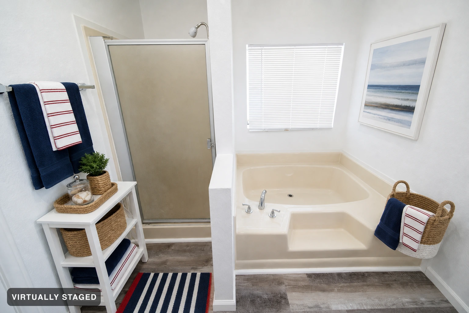 Nautical in a bathroom — virtually staged