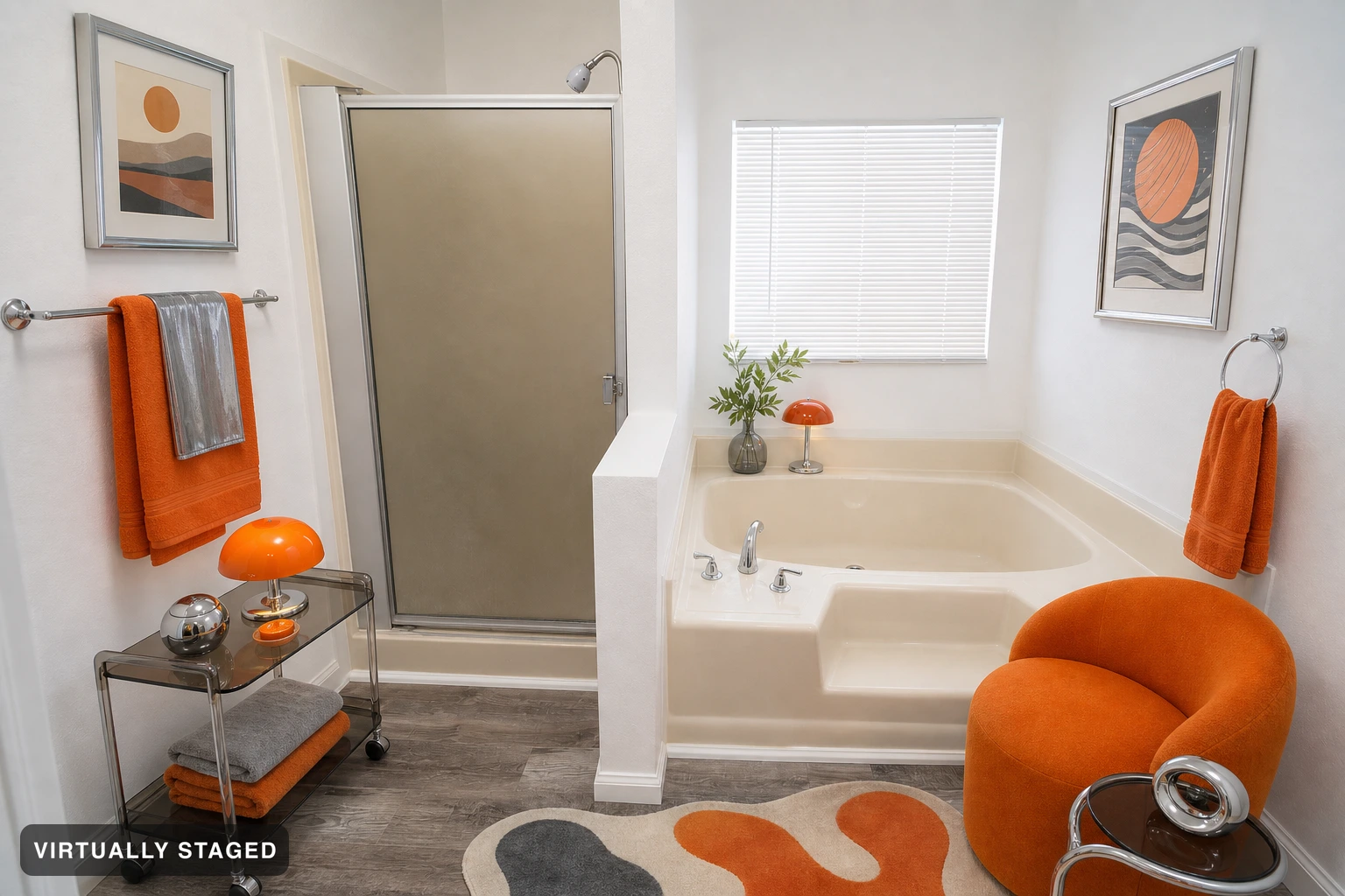 Retro Futuristic in a bathroom — virtually staged