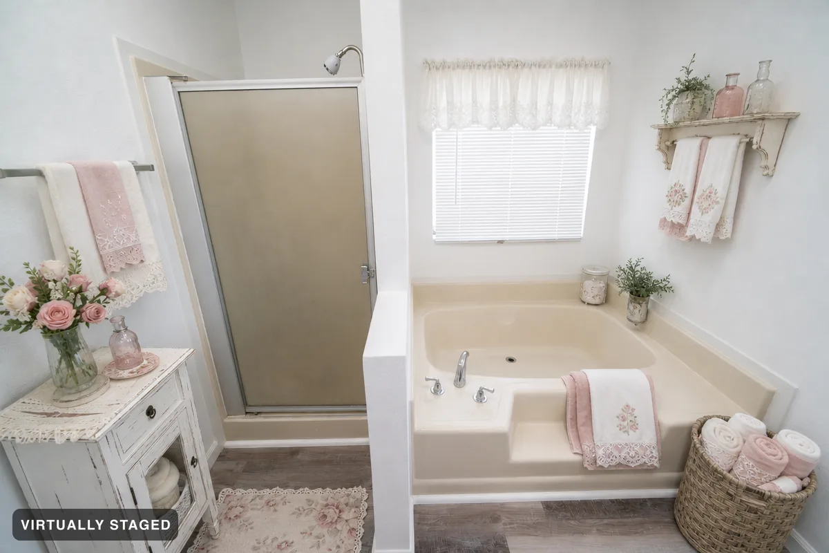 Vintage flowers — AI bathroom example