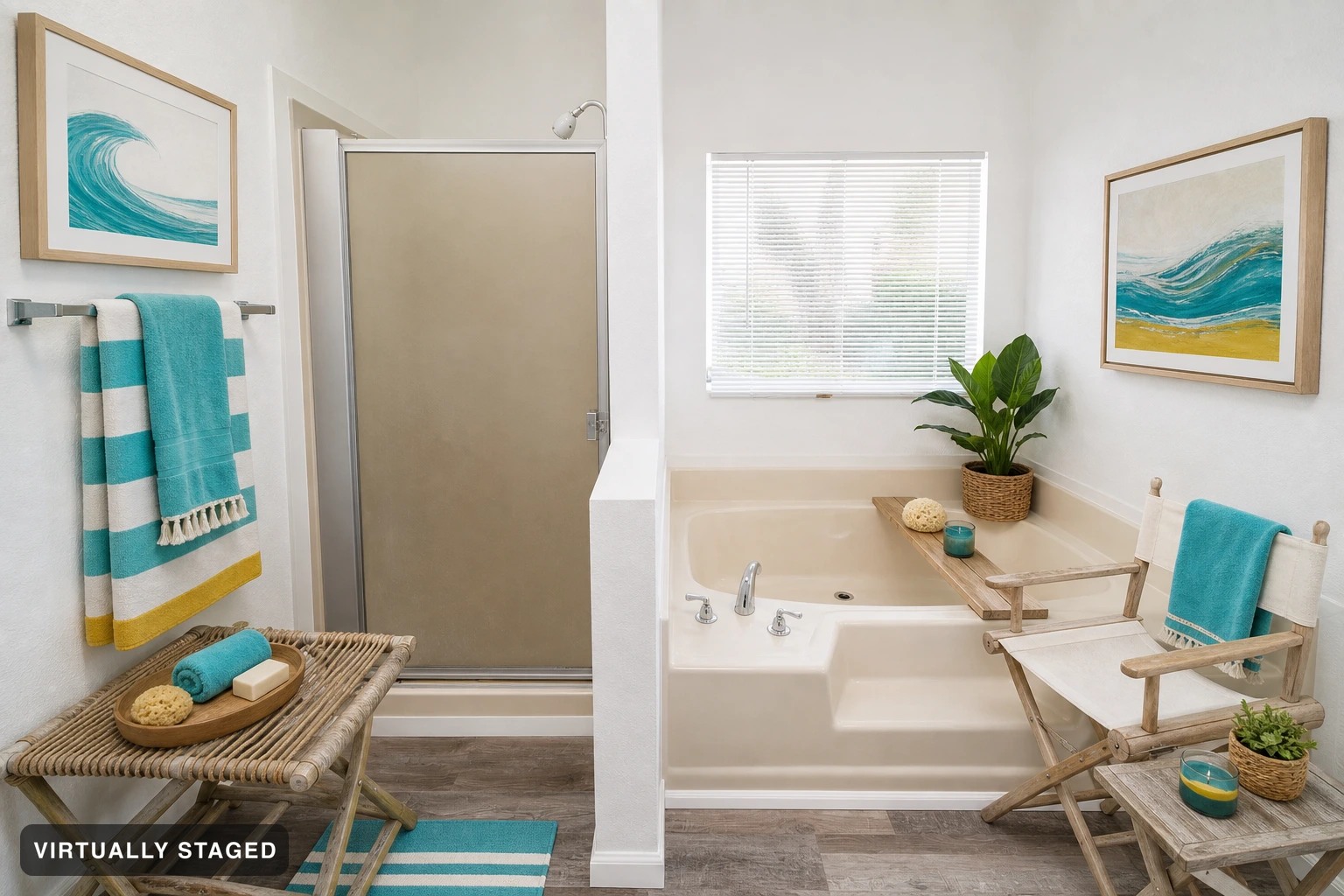Surf Shack in a bathroom — virtually staged