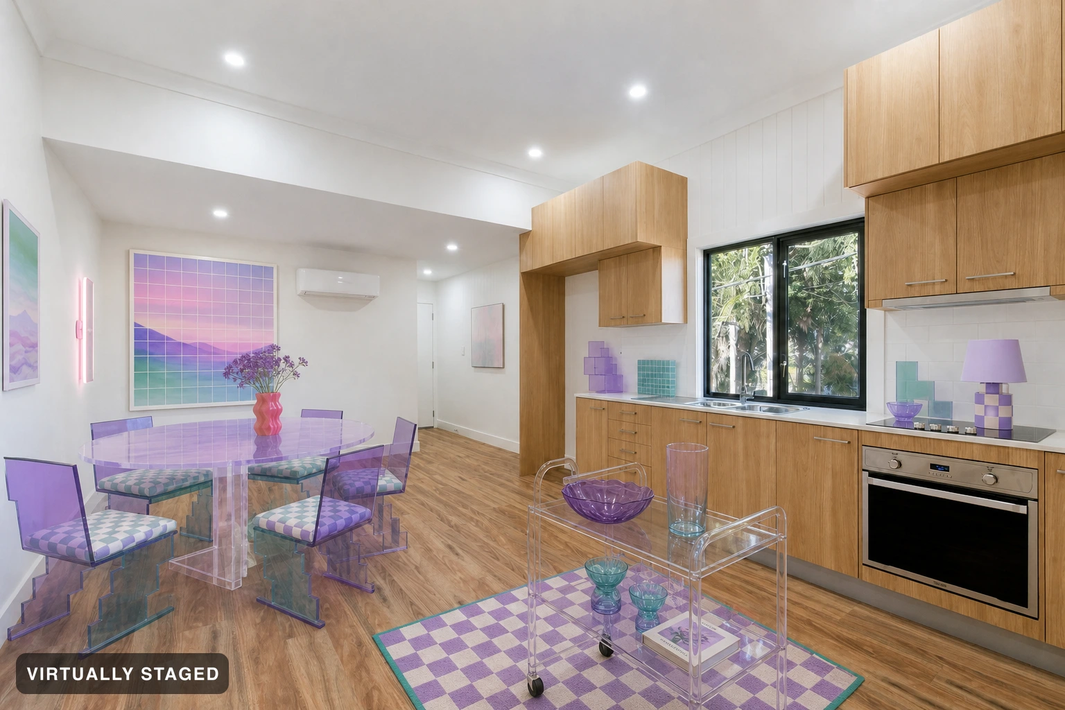 Vaporwave in a kitchen — virtually staged