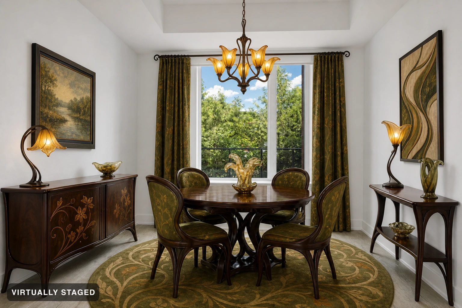 Art Nouveau in a dining room — virtually staged