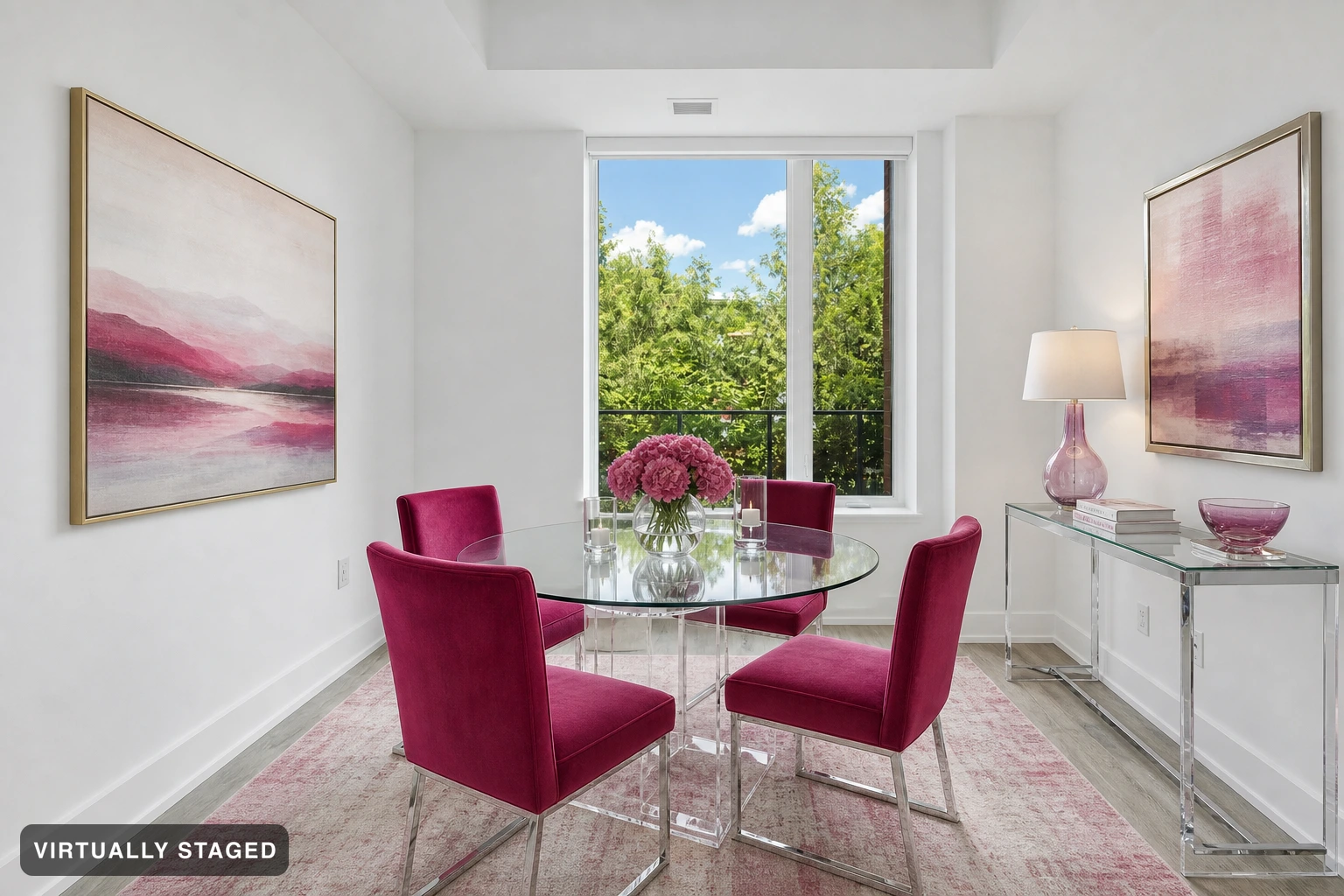 Hot Pink in a dining room — virtually staged