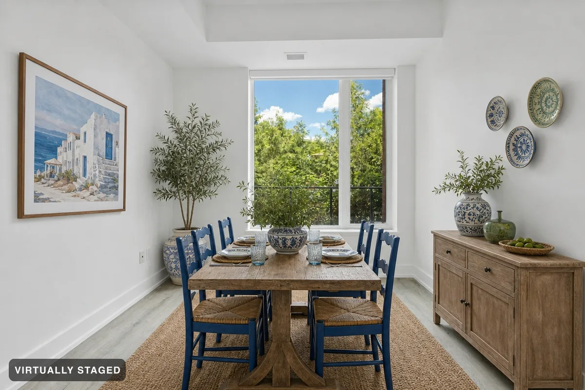 Mediterranean Blue — AI dining room example