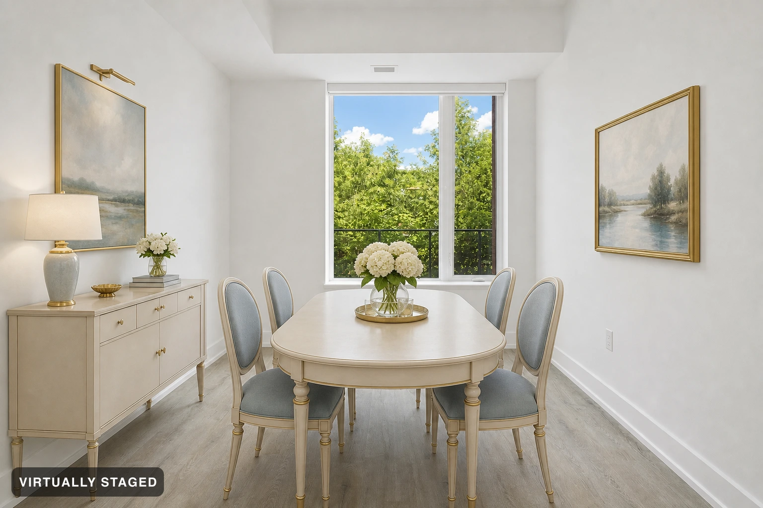 Neoclassic in a dining room — virtually staged