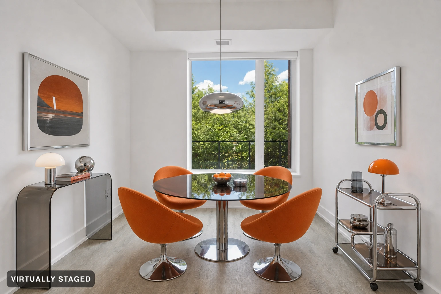 Retro Futuristic in a dining room — virtually staged