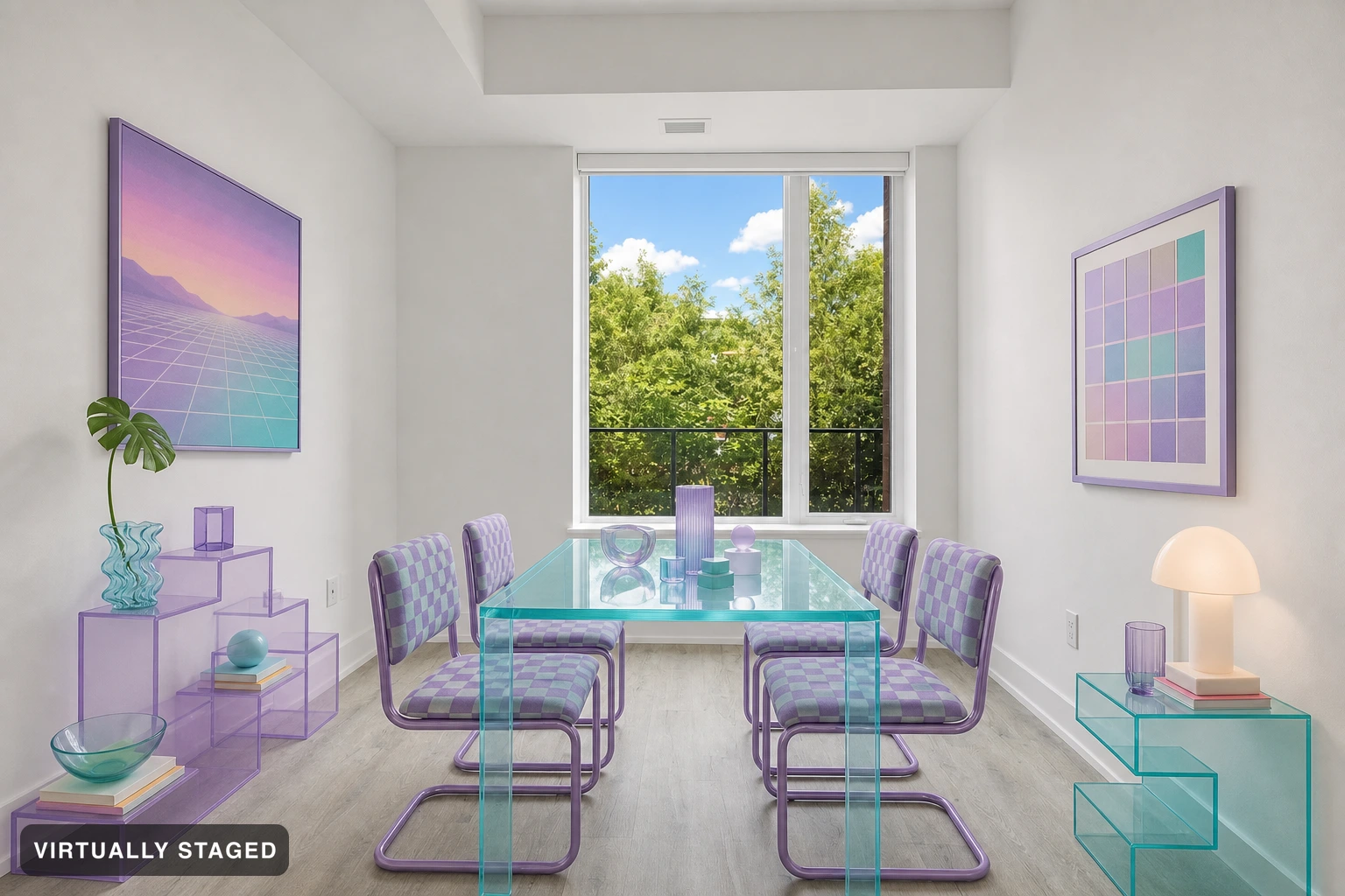 Vaporwave in a dining room — virtually staged