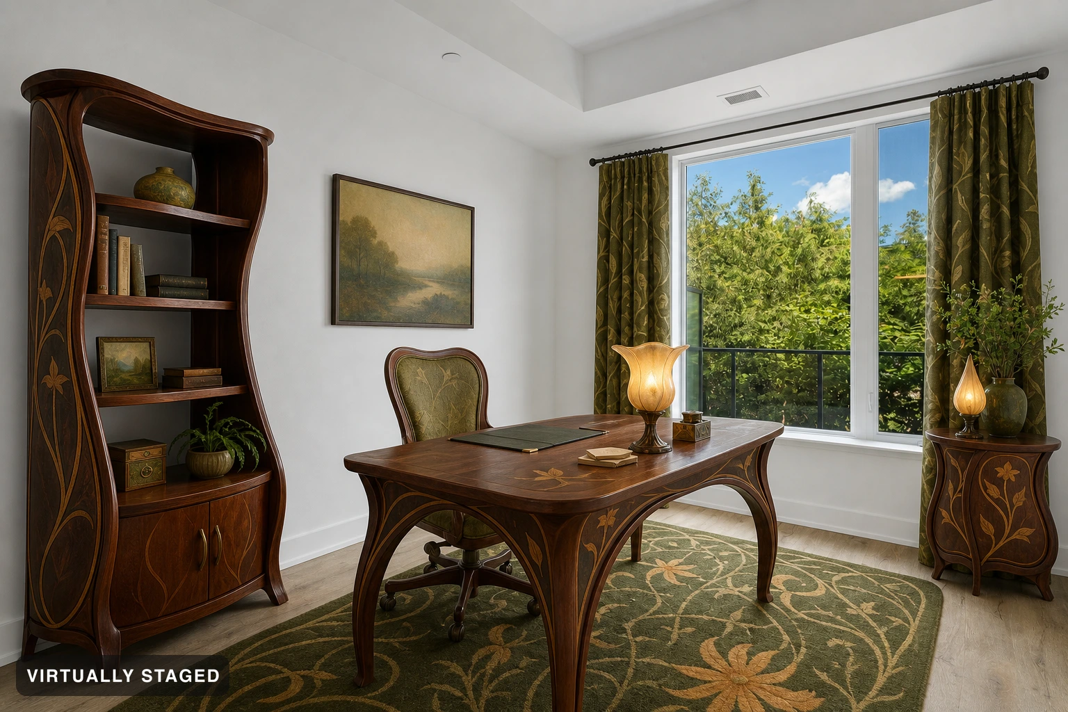Art Nouveau in a home office — virtually staged