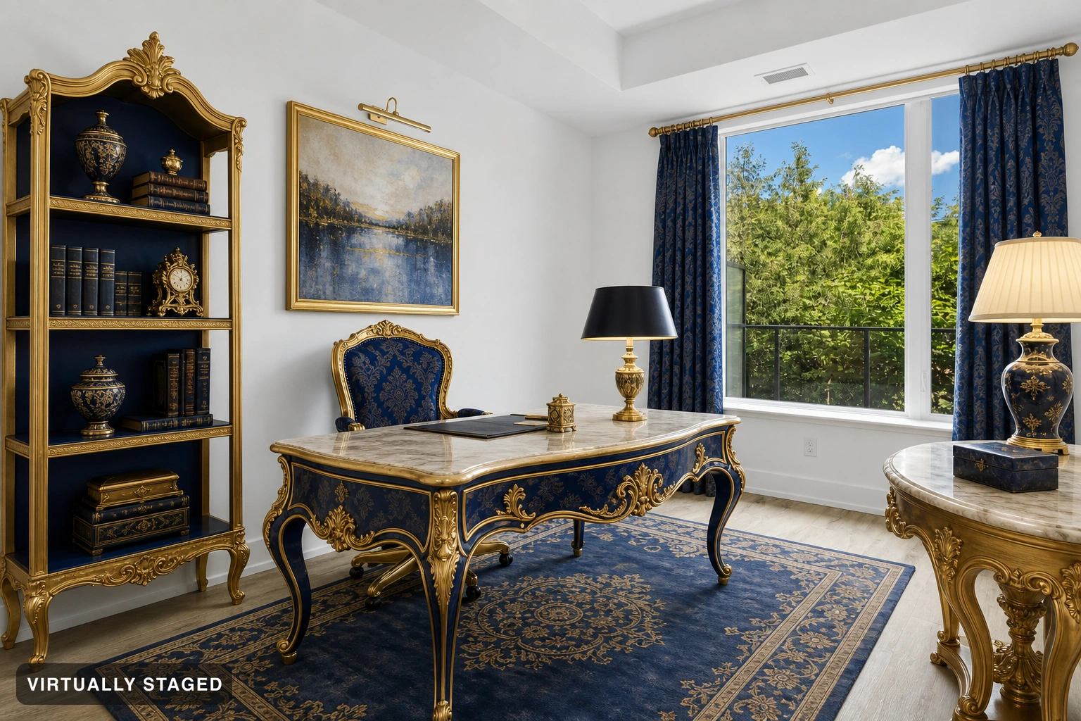 Baroque in a home office — virtually staged