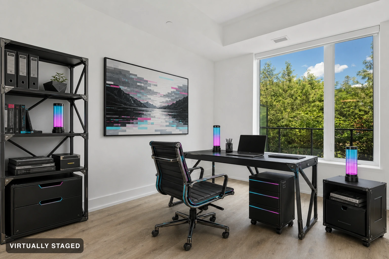 Cyberpunk in a home office — virtually staged