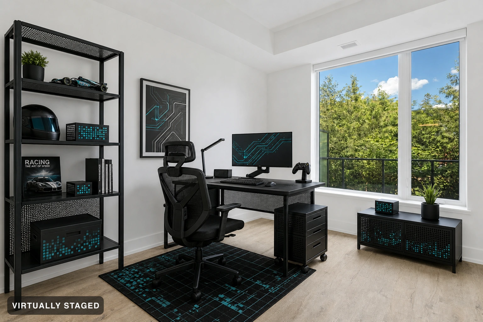 Gaming in a home office — virtually staged