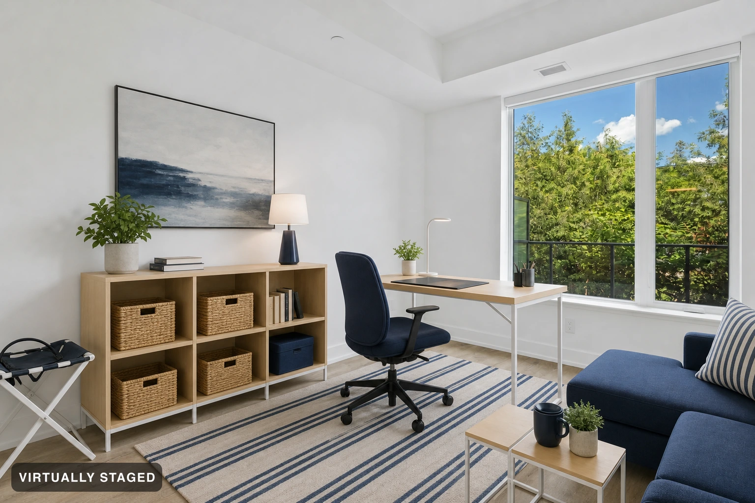 Guest-ready in a home office — virtually staged