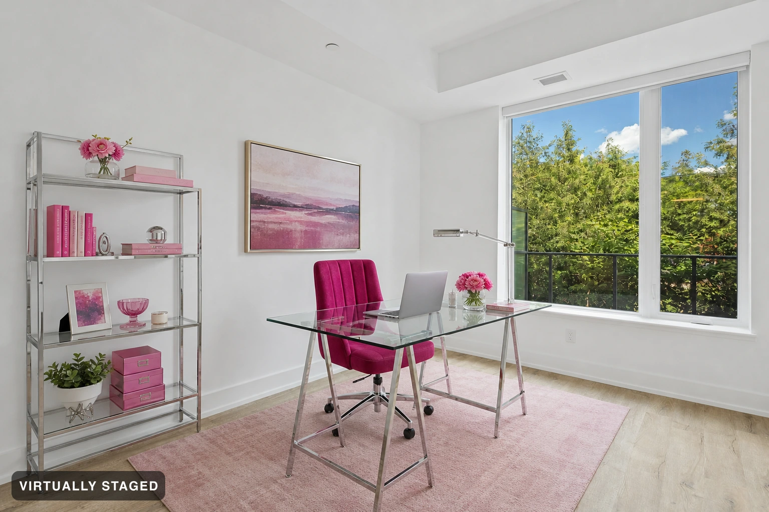 Hot Pink in a home office — virtually staged