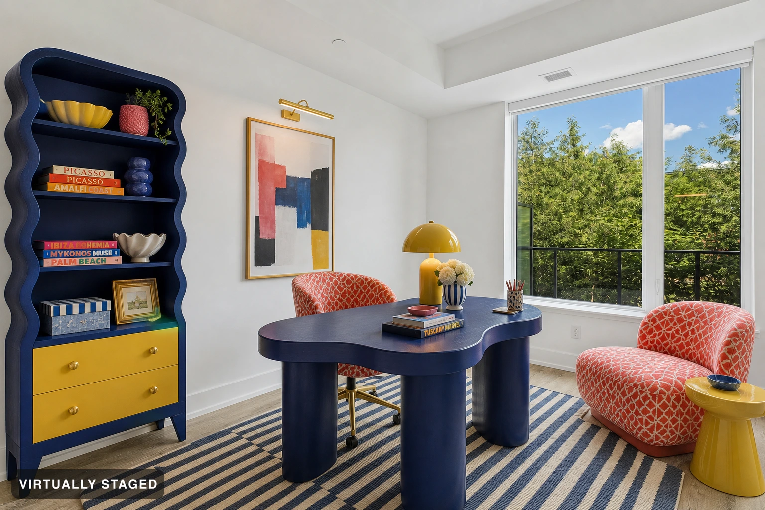 Maximalist in a home office — virtually staged